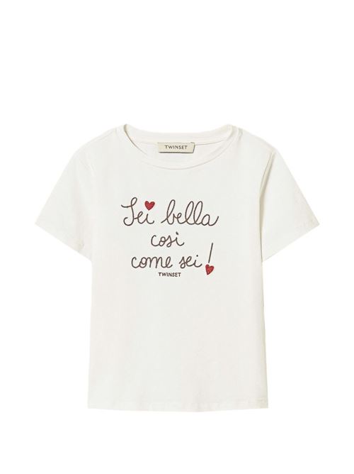 T-shirt bambina Twinset bianca a manica corta con stampa TWINSET Kids | 261GJ225113378